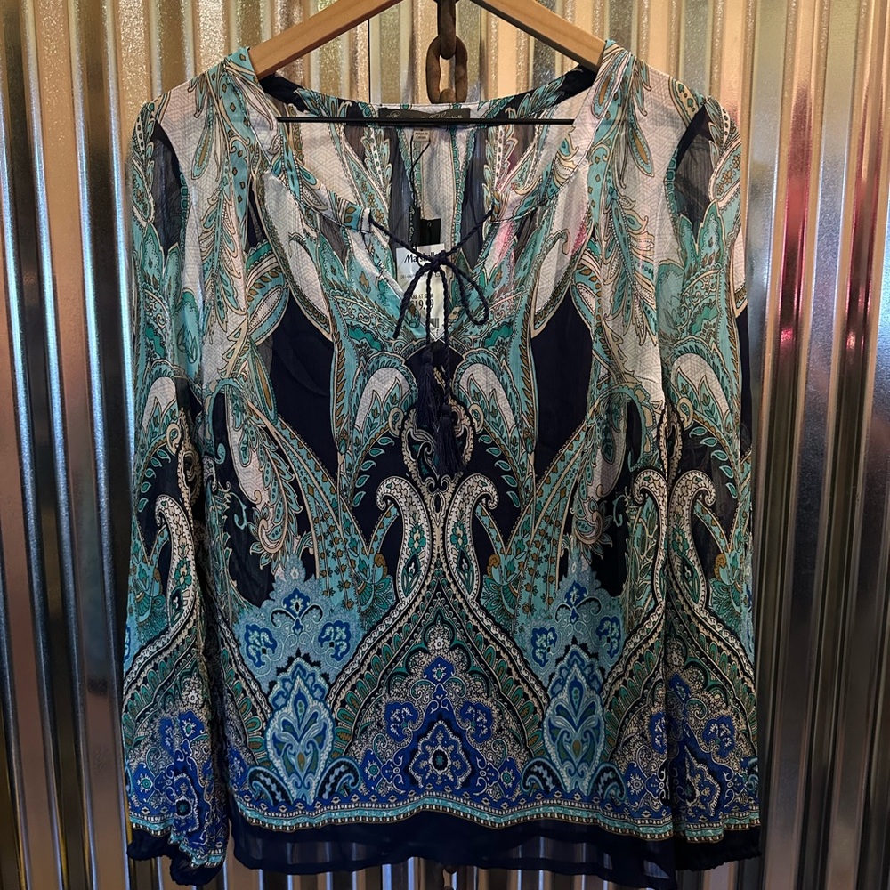 Rose & Olive Teal and Navy Paisley Blouse